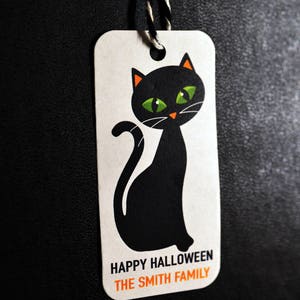 Black Cat Halloween Party Tags - 10 Halloween Tags - Black and White Cat Halloween Candy Tags