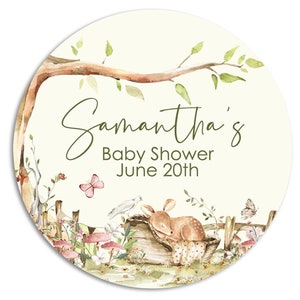 Woodland Deer Baby Shower Favor Stickers, Forest Animal Baby Shower Labels, Printed Baby Shower Thank You Labels, Greenery Baby Shower