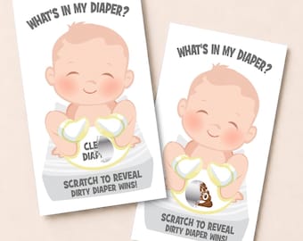 Juego de raspadito para baby shower "What's In My Diaper®" / 24 boletos de raspadito para baby shower / Rascador de pañales para baby shower / Idea de juego para baby shower