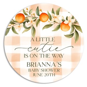 A Little Cutie On The Way Sticker, Orange Baby Shower Stickers, Clementine Baby Shower Favor Labels, Orange Cuties Baby Shower Favors
