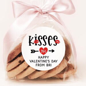 Kisses For Twenty Five Cents Chocolate Valentines Day Stickers - Personalized Valentine Sticker Labels - Classroom Valentines for School