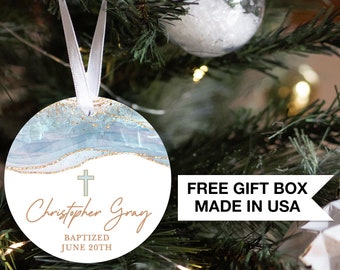 Personalized Baptism Ornament| Baptism Gift for Boy or Girl | Personalized Communion Christmas Ornament | Godson God Daughter Christmas gift