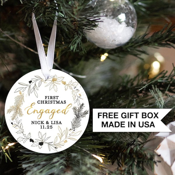 Personalized Engaged Christmas Ornament | Our First Christmas | Personalized Engagement Keepsake Ornament | First Christmas Engaged