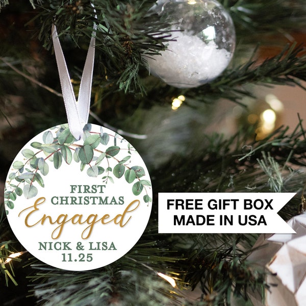 Personalized Engaged Christmas Ornament | Our First Christmas | Personalized Engagement Keepsake Ornament | First Christmas Engaged Greenery