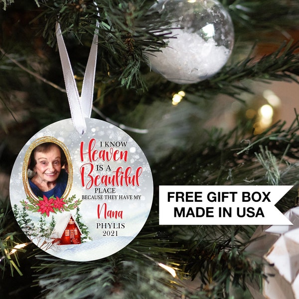 Personalized Memorial Christmas Ornament |  In Loving Memory Custom Photo Ornament | Loss of Loved One Grandparents Grandmother Mom Dad Nana