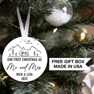 Personalized First Christmas Married Camper Ornament - Mr and Mrs | Our First Christmas | Christmas Ornament | Custom Family Keepsake