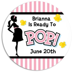 Ready to Pop Pink Popcorn Stickers for Baby Shower, Thank You Stickers Girl Baby Shower Favors, About To Pop Party, Round Stickers for Favor