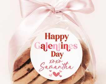 Happy Galentine's Day Valentines Day Stickers - Personalized Valentine Round Sticker Labels - Classroom Valentines for School