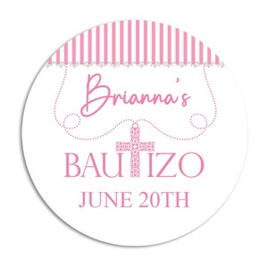 Mi Bautizo Stickers, Personalized Spanish My Baptism Favor Stickers, Cross Pink Baptism Stickers, Personalized Girl Baptism Favor