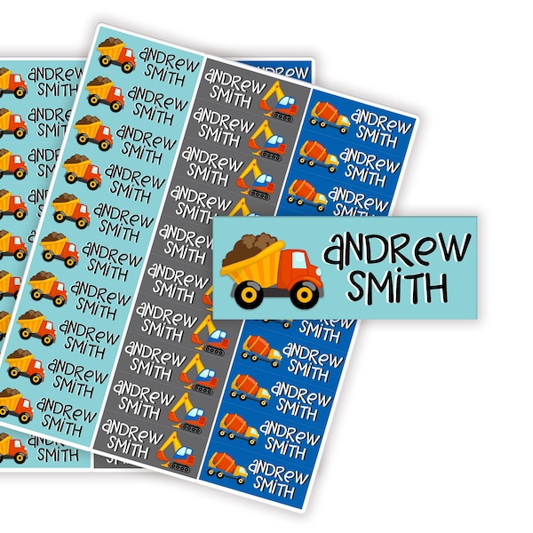 Truck Name Labels | Boy Name Labels | School Supply Stickers | Personalized Waterproof Vinyl Stickers Boys | Daycare, school, camp stickers