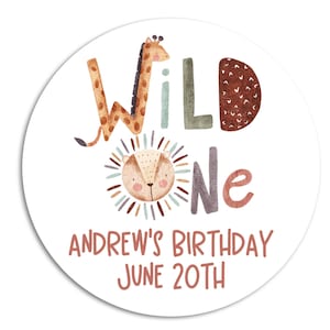 Wild One 1st Birthday Sticker, Safari Animals Wild One Birthday, Thank You for a Onederful Party, Jungle Safari Thank You Birthday