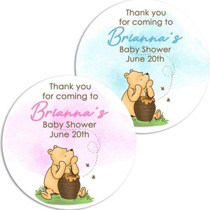Stickers Winnie l'ourson | Merci d'être venu Étiquettes | Étiquettes pour baby shower | Cadeaux d'anniversaire au miel | Stickers bébé Winnie l'ourson classiques