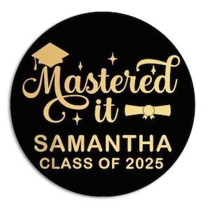 Stickers cadeaux de fin d'études Etiquettes métallisées noires et dorées Master | Promotion MBA de 2025 | Stickers de fin d'études Mastered It personnalisés