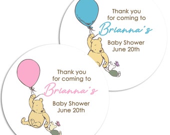 Winnie the Pooh Baby Shower Stickers: Personalized Thank You Labels