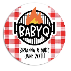 Barbecue Baby Shower Stickers, Baby-Q Barbeque Party Favor Labels, BBQ Coed Couples Shower, Baby Shower Thank You Labels