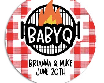 Barbecue Baby Shower Stickers, Baby-Q Barbeque Party Favor Labels, BBQ Coed Couples Shower, Baby Shower Thank You Labels