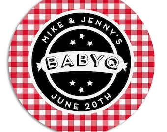 Barbecue Baby Shower Stickers, Baby-Q Barbeque Party Favor Labels, BBQ Coed Couples Shower, Baby Shower Thank You Labels