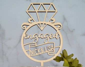 Engagement Ring Cake Toppers | Bridal Shower Cake Decoration | We're Engaged Bridal Shower Cake Topper | Maple Plywood Topper