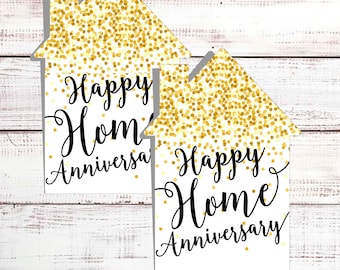 Happy Home Anniversary Invitation  - Real Estate Welcome Home Cards- Custom House Shaped New Home Invitations - Printed Welcome Home Cards