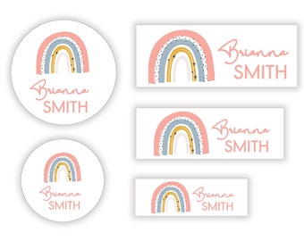Boho Rainbow Name Labels, Kid Name Labels, Name Tag Stickers, Waterproof Labels for Kids Daycare, Vinyl Name Stickers for Kids School Labels