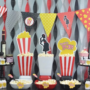 Ready To Pop Red - Baby Shower Themed Pennant Set - INSTANT DOWNLOAD