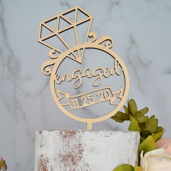 Engagement Ring Cake Toppers | Bridal Shower Cake Decoration | We're Engaged Bridal Shower Cake Topper | Maple Plywood Topper