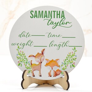Deer & Fox Birth Announcement Sign for Hospital, Personalized Baby Sign with Birth Stat, Wooden Hospital Announcement Baby Name Sign