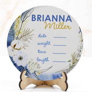 Boho Floral Birth Announcement Sign for Hospital, Personalized Baby Sign with Birth Stat, Wooden Hospital Announcement Baby Name Sign