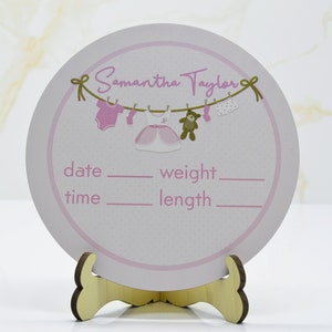 Clothesline Pink Birth Announcement Sign for Hospital, Personalized Baby Sign with Birth Stats, Wooden Hospital Announcement Baby Name Sign