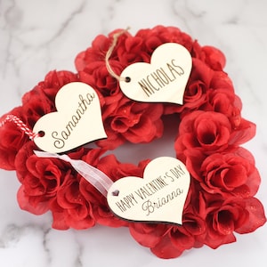 Valentine&#39;s Day Name Tag / Wooden Heart Name Tag / Gift Tags / Personalized Heart Ornament
