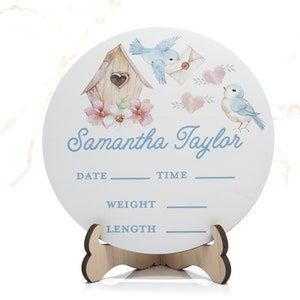 Love Bird House Birth Announcement Sign for Hospital, Personalized Baby Sign with Birth Stats, Wooden Hospital Announcement Baby Name