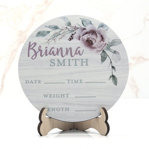 Pink Watercolor Floral Birth Announcement Sign for Hospital, Personalized Baby Sign with Birth Stats, Wooden Hospital Announcement Baby Name