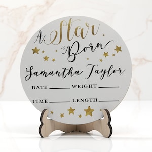 A Star is Born® Birth Announcement Sign for Hospital, Personalized Baby Sign with Birth Stats, Wooden Hospital Announcement Baby Name