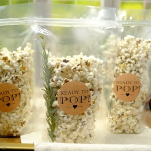 Ready To Pop Baby Shower Popcorn Favor Pouches and Kraft Labels Personalized Ready To Pop Trendy Popcorn Bags Boy Girl Baby Shower Favor