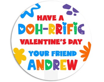 DOH Valentines Day Stickers - Personalized DOH-RRIFIC Valentine Round Sticker Labels - Classroom Valentines for School