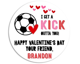 Personalized Soccer Valentine Stickers - Round Labels for School