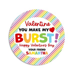 You Make My Heart Burst Valentines Day Stickers - Personalized Valentine Round Sticker Labels - Classroom Valentines for School
