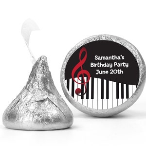 Music Notes Piano Chocolate Kiss Stickers, Music Recital Chocolate Favor Labels, Chocolate Kiss Label Favors, Musical Birthday Party