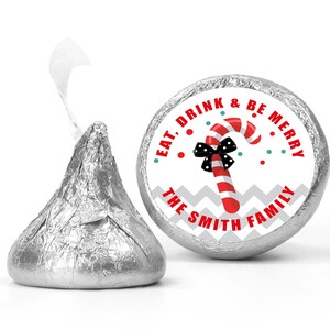 Stickers Manger, boire et être joyeux Noël, Étiquettes personnalisées de cadeau pour le chocolat, Étiquettes de bonbons pour la salle de classe de Noël, Étiquette de baiser de Noël