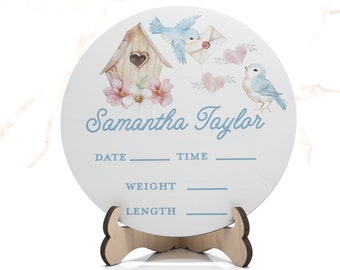 Love Bird House Birth Announcement Sign for Hospital, Personalized Baby Sign with Birth Stats, Wooden Hospital Announcement Baby Name