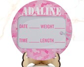 Army Pink newborn announcement sign | Personalized birth stat sign | hospital birth announcement sign | Wooden Display Stand Included Il_170x135