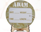 Army Green newborn announcement sign | Personalized birth stat sign | hospital birth announcement sign | Wooden Display Stand Included Il_170x135
