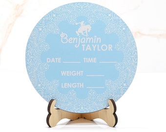 Cowboy Western Birth Announcement Sign for Hospital, Personalized Baby Sign with Birth Stats, Wooden Hospital Announcement Baby Name