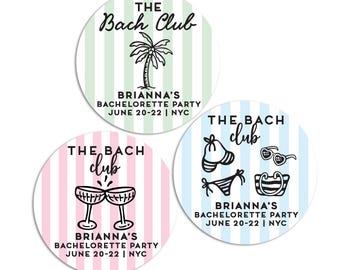 Bachelorette Club Stickers, Bridal Shower Favors, Coastal Beach Bach Labels