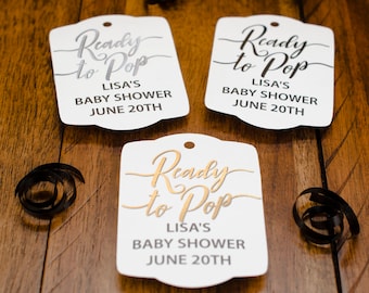 Ready To Pop® Baby Shower Custom Favor Tags | Set of 8 | Ready To Pop® Faux Metallic Party Favor Gift Tags | About To Pop® Favor Tag