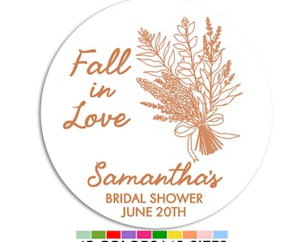 Fall in Love Stickers, Floral Bridal Shower Favor Labels, Engagement & Bachelorette Flower Gift