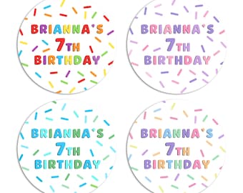Birthday Party Kid Stickers, Sprinkle Confetti Labels, Happy Birthday Favors