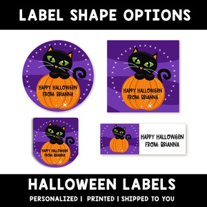 Black Cat on Pumpkin Personalized Halloween Sticker |Custom Halloween Stickers |Kids Halloween Favor Stickers |Halloween Stickers for School