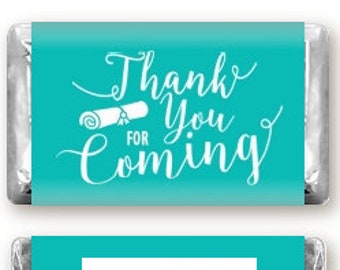 Thank You For Coming - Personalized Round Graduation Party Mini Candy Bar Wrapper Sticker Labels - Graduation Chocolate Candy Sticker