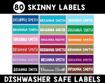 Skinny Waterproof Daycare Labels | Personalized Boy Girl School Stickers| Labels for School Supplies | Daycare Label | Dishwasher Safe Label